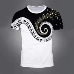 Retro Men'S T-Shirt 3d Music Notes Printed Men Clothing Daily Casual Short Sleeve Street Designer Tees Top Loose Oversized Shirt