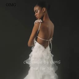 OIMG Spaghetti Strap A-line Wedding Dress Modern Backless Bride Dresses Multilayer Floor Length Wedding Gowns Customized