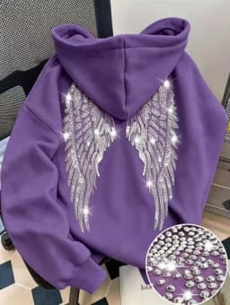 Leisure Spring and Autumn Sweater Wing Print and Hot Rhinestone Two Styles Women's Long-sleeved Pullover Hoodie