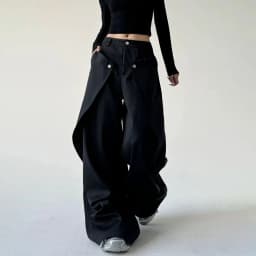 Mens Trousers Stitching Double-Layer Design Casual Pants Streetwear Fashion Grunge Old Money Men Wide-Leg Pants Men'S Wear 2025