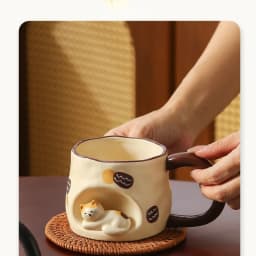 3D Three-dimensional Cat Ceramic Mug, Ins-style High-looking Afternoon Tea Cup for Girls, 350ml Household Children's Milk Cup