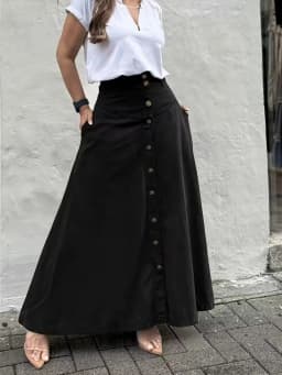 Falda Disfraz Ropa Mujer Button Up High Waisted Button Up Skirt Versatile For Autumn Winter, Loose Slit A-line Mid Length Skirt