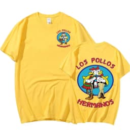 TV Series Breaking Bad Los Pollos Hermanos Double Sided Print T shirts Funny Chicken Brothers Men's Cotton T-shirt Streetwear