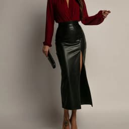 Sexy High Split PU Leather Skirts for Women Elegant Slim High Waisted Package Hip Skirts Ladies New Fashion Office Pencil Skirt
