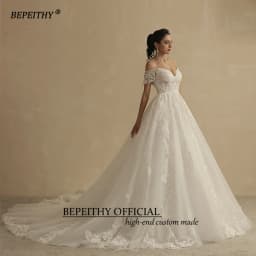 BEPEITHY Customized Glitter Wedding Dresses For Women 2026 Bride Romantic Lace Plus Size Boho Bridal Gown Robe De Soiree