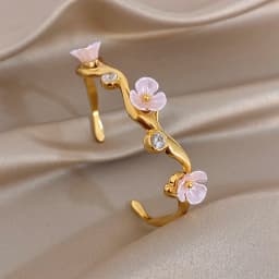 Gentle Elegant Luxurious Cuff Wrist Jewelry Bracelets Exquisite Stainless Steel Cute Flower Bracelet for Women and Men
