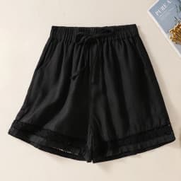 Casual Solid Linen Cotton Lace Floral Summer Short Pants Loose Elastic Waist Boho Beach Wear Shorts for Women Bottom
