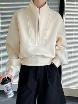 [EAM] Gray Green Shaped Elegant Sweatshirt New Stand Collar Long Sleeve Women Big Size Fashion Tide Spring Autumn 2026 1DH6660