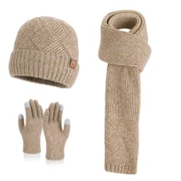 3pcWinter Knitted Hat Scarf Gloves Set for Women Men Cold Proof Ear Protection Scarf Warm Skullies Beanie Outdoor Cycling Skiing