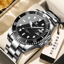 BINBOND Quartz Watches For Couples And Friends Orginal Design Auto Date Stainless Steel Durable Men's Watch Luxury Reloj