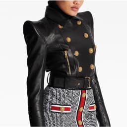 High quality designer fashion shrugged double breasted zipper short women's motorcycle socialite leather jacket