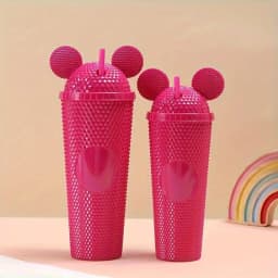 LUSQI 2pcs/set Water Bottles With Studded Mouse Ear Dome Lids Large And Small Water Cups Summer Winter Drinkware With Straws
