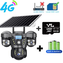 V380 Pro 15MP Solar Camera Three Lens Audio Outdoor IP66 Waterproof Built-in Battery Security CCTV HD 4G SIM Card Network Camera