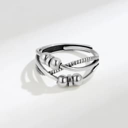 Vintage Round Beads Rotating Anti Stress Ring For Women Twisted Fidget Metal Spinner Anxiety Relief Spinning Ring Bague Femme