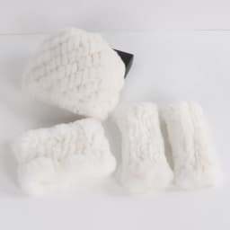 Women's Winter Knitted Real Rex Rabbit Fur Hat Scarf Gloves Set Natural Warm 3-Piece Ensemble Includes Fur Cap Scarves Mitt