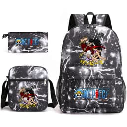 One Piece Luffy Anime Print School Backpack Set 3-in-1 Shoulder Bag Pencil Case for Boys Girls Kids Bookbag