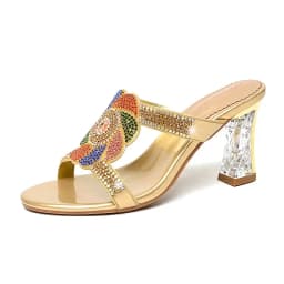 Summer New Comfort Non-slip High Heel Genuine Leather Crystal Inlaid Diamond Women's Beach Fashion Versatile Bohemian Shoes