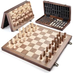 Magnetic Wooden Chess Set 39.37cm/15.5inch with 2 Additional queens, Folding Portable Travel Board, Suitable for Tournament