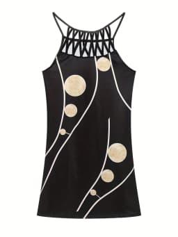 2026 New Spring and Summer National Wind Positioning Printing Mesh Belt Sleeveless Casual Dress