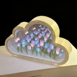 DIY Cloud Mirror Tulip Lamp Night Light Girl Bedroom Ornaments Photo Frame Handmade Glass Bedside Sleep Light Christmas Gifts
