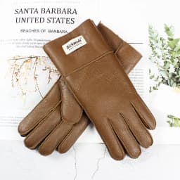 Women's Thickened Winter Sheepskin Fur Gloves Windproof Warm Outdoor Motorcycle Riding Color Leather Finger Gloves