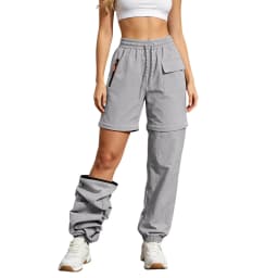 Women Elastic Waist Drawstring Zip Off Pants With Pockets Convertible Quick Dry Detachable Hiking Trousers Athletic Cargo Pants