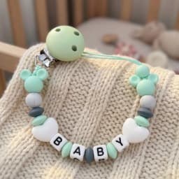 Custom Baby Name Pacifier Holder Blue Heart Silicone Beads Handmade Dummy Clip for Boys Shower Gift Nipple Strap Teething Chain