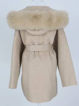 OFTBUY New Oversize Loose Cashmere Wool Blends Real Fur Coat Winter Jacket Women Natural Fox Fur Collar Hood Outerwear Belt