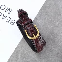 Women's Leather Belt Crocodile Pattern Decorative Match Jeans Suit Dress Slim Waist Genuine Black Leather Pants Waist Belt