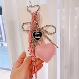 Trendy Leather Heart Bow Keychain Delicate Beaded Keyring Car Key Holder Bag Pendant Decoration For Girls Gift