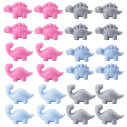 LOFCA 24Pcs Mini Dinosaur silicone bead BPA-Free jewelry Making DIY Keychain bracelet Necklace Jewelry accessories