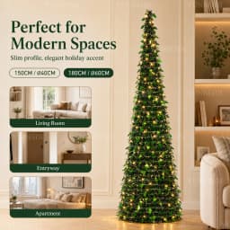 Foldable Artificial Christmas Tree 150cm/180cm with LED Lights Integrated Christmas Tree Family Christmas Party Scene Decoration