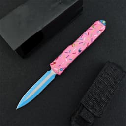Outdoor Tactical Folding Knife 3.46 Inch D2 Blade T6 Aluminum Pink Donut Handle Deep Pocket Clip EDC Camping Hiking Hunting Tool
