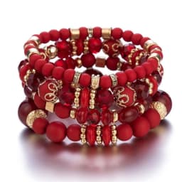 4pcs/set Boho Strand Bracelets For Women Crystal Beads Bracelets Heart Letter Elastic Bangles Wristband Yoga Jewelry Gifts A-