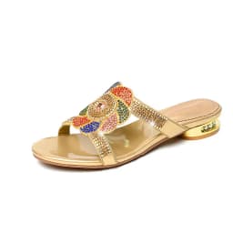 Summer New Comfort Non-slip High Heel Genuine Leather Crystal Inlaid Diamond Women's Beach Fashion Versatile Bohemian Shoes