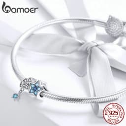 Bamoer 925 Sterling Silver Universe Series Star & Moon Beads Blue Planet Pendant Charms for Women Bracelet DIY Fine Jewelry Gift