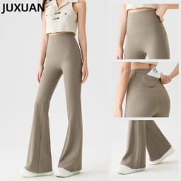 Women Bootcut Shark Yoga Flare Pants With Back Waist Pocket Fitness Workout Leggings Casual Sports Long Pants High Waist Trouser