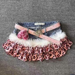 Y2k  Leopard Mini Skirt Patchwork Denim American Vintage 2000s Sexy Subculture Harajuku Streetwear Style Random Denim Summer