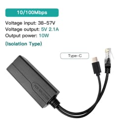Standard POE Splitter 48V to 5V 12V 1.2A 2A Micro USB Type-C 100M/1000M POE Camera Injector Power Supply