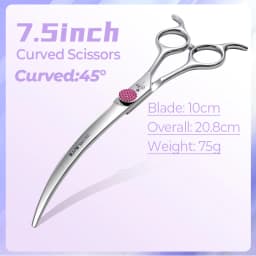 Fenice Professional 6.5/7.5 Inch Super Big Curved Scissors 45° Curved Scissors for Trimming Dog's Round Head Pet Grooming Tools