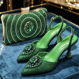Crystal Rhinestone Heels & Clutch Bag Set Pointed Slingback Heels Women Wedding Prom Party Elegant Formal Matching Shoe Purse