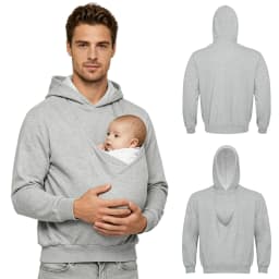 Men Hooded Sweatshirt Kangaroo Jacket Dad and Baby Carrier Hoodie Front Large Pouch Pullover Top for Outing Travel Homewear