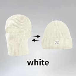 Winter 2 in1 Mask Beanies Hats Warm Knitted Balaclava Hats Windproof Solid Full Face Ski Bonnet Tactical Cycling Earmuffs Cap