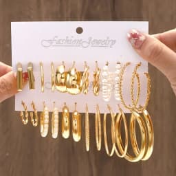 Boho Big Circle Hoop Earring Set for Women, Gold Color Bohemia Vintage Pearl Earring Heart Zircon Ear Studs Jewelry Gifts