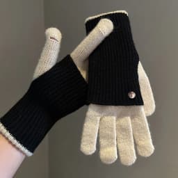 Winter Women's Exposed Finger Touch Screen Warm Long Short Dual-Use Cycling Student Color Blocked Knitted Yarn Gloves