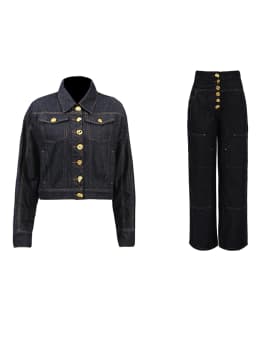 TWOTWINSTYLE Spliced Button Two Piece Sets For Women Lapel Long Sleeve Top High Waist Patchwork Pockets Pant Set Female Fashion