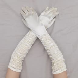 Long Satin Wave Pattern Micro Reflective Light Wedding Party Noble Style Women Gloves Lady Slender COS Graduation Mittens Nv5