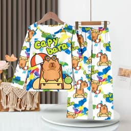 2PC/Set Boys Pajamas Sets Kids Pjs Toddler 3 to 4 5 6 7 8 9 10 11 12 Years Long Sleeve Capybara Funny Pijamas Children Clothing