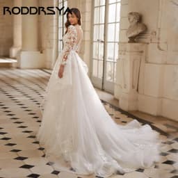 RODDRSYA Charming A-line Wedding Dresses Long Sleeve Tiered Tulle Bride Gowns Applique Lace Scoop vestidos de novia Customized