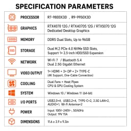 MSECORE Liquid Cooling Gaming PC AMD Ryzen 9 9950X3D RTX5070 Discrete Graphics DDR5 Dual M.2 NVMe SSD WiFi6E BT5.3 2.5G LAN 8K